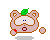 Pixelated cartoon bear with green leaf on head, showing multiple expressions and poses