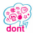 A 3x3 contact sheet of six animated frames showing a blue-outlined speech bubble filled with pink symbols and text, displaying the phrase "dont mess with me!" across multiple frames.