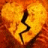 A 4x3 contact sheet of a broken heart animation with pixelated text changing across frames, showing sequential text phrases over a textured orange background.