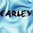 A static contact sheet of two identical frames showing the name 'CARLEY' in bold black text over a light blue wavy background with pixelated edges.