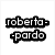 Pixelated image of a person with long red hair wearing a purple dress with a silver waistband, displayed in a with text reading "roberta-pardo" on a white background
