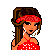 Pixel art contact sheet showing three frames of an animated icon featuring a cartoon woman in red attire with text reading "Beating Meeting Before Me Is God .... You Do Like UR Dead It".