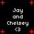 Black background with red plus signs and white text reading "Jay and Chelsey <3" in four identical arrangements.