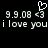 Pixelated text and symbols on black background with heart symbol above date-text, repeated twice horizontally.