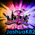 Pixelated anime-style icon with vibrant pink and purple background, featuring a character in dynamic pose holding weapons, text "JoshuaK02" at top and bottom.