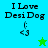 Four pixelated display "I Love DesiDog" text with emoticons, each featuring distinct background colors and star symbols