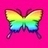 Static 48x48 pixel buddy icon featuring a rainbow-colored bow on a solid pink background with subtle purple outlines and dithering effects.