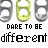 Animated contact sheet of a 3x3 grid showing sequential frames of an icon with metallic can shapes and text "DARE TO BE different" in pixelated font.