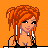Pixel art icon of a red-haired female character with orange background and text "wana play ???" in black block letters.