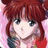 Pixelated anime-style character with reddish-brown hair, large dark eyes, and a neutral expression against a pink background.