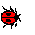 Six pixelated ladybug icons arranged in two , each with red and black coloring on a gray background