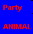 Static pixel art icon with red text on solid blue background, featuring 'Party' at top and 'ANIMAL' below in blocky font style.