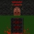 Pixelated figure with bald head and closed eyes, wearing red cap, standing above dark rectangular object on green background with orange pixel clusters.
