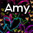 Animated icon with four distinct sections: top-left displays 'Amy' over colorful hearts, top-right shows 'Site' among pink stars, bottom-left features sunglasses on a light background, and bottom-right is blank.