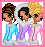 Pixel art buddy icon featuring three cartoon characters in hooded outfits with text "Best Friends Forever" on a pink border.