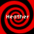 Four identical red and black spiral patterns arranged in a , each containing the text "Heather" in white pixelated font