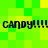 A pixelated green and yellow checkered background with repeated dark blue text reading 'candy!!!!!' in two horizontal