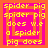 four identical pixelated squares with orange borders, pink backgrounds, and yellow text reading "spider pig spider pig does w.e a spider pig does" in a repeating pattern