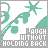 Animated icon with repeating teal floral pattern and text 'LAUGH WITHOUT HOLDING EACH' in gray block letters, showing sequential color changes across frames.
