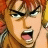 Pixelated anime-style character with red hair and open mouth on left, black background with white text on right.