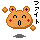 Pixel art character with orange body, purple ear spots, red cheek marks, and black eyes in four distinct poses on gray background.