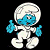 A pixelated Smurf character in a white spacesuit with blue skin and helmet, giving two thumbs-up gestures against a black background on the left side of a contact sheet; green text reading "Original Icons .com" appears on a dark green background on the right side.