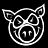 Black-and-white pixelated icon of a stylized pig head with large ears, circular eyes, and a snout featuring repeated '1' characters inside a rounded shape.