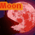 Pixelated image of a pink moon with red patches, orange 'Moon' text, and a dark purple background.