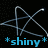 Animated star-shaped icon with shifting lines and text changes across frames, featuring blue *shiny* text on left and green symbols on right against black background.