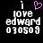 Pixelated text displays 'i love edward 030509' with a pink heart symbol above 'i' on the left side, while the right side shows the same text without the heart.