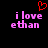 Black background with pink pixelated text 'i love ethan' and a red heart symbol above the left side of the text.