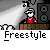 Pixel art animation of a character in red shirt and white cap at DJ booth with speakers, delivering rap lyrics via speech bubbles over gray background.