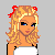 Pixelated image of a person with long blonde hair, red headband, blue eyes, and light skin wearing gray top.