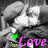 Animated contact sheet of a grayscale cartoon couple kissing with colorful 'Love' text and green heart accents in multiple frames.