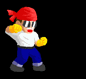 Pixelated character with red bandana, white shirt, blue pants, yellow gloves, and black shoes performing boxing and kicking motions against black background.