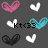Six pixelated heart-shaped icons arranged in a 3x2 grid on dark gray background with central text reading 'Kt<3'