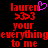 Red pixelated text on black background with pink heart symbol above 'lauren' in left , identical right without heart