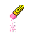 Pixelated icon shows a yellow and pink eraser with falling pink particles, next to pink text reading 'The Power Of the Squishy Pink Eraser!' on white background.