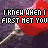 Red rose with green stem on purple background, repeated in pattern with text overlay reading "I KNEW WHEN I FIRST MET YOU" and "THAT YOU WERE GOING TO BE HARD TO FORGET"