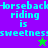 Pixelated text reads 'Horseback riding is sweetness' on split purple and blue backgrounds with a green star, transitioning to the same text on split green and blue backgrounds with a purple star.