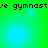 Green and cyan gradient background with repeated pixelated text 'gymnast' in dark brown, four identical arranged in a