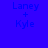 Four quadrants display 'Laney + Kyle' text in blue on solid backgrounds: top-left blue, top-right purple, bottom-left red, bottom-right purple.
