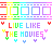 A static image of three horizontal displaying the phrase "LIVE LIKE THE MOVIES" in colorful pixelated text with decorative symbols, bordered by repeating film strip patterns