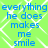 Green background with white diamond pattern and blue text repeating 'everything he does makes me smile' in four identical quadrants.