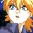 Pixelated anime-style character with orange hair and blue eyes on left, black background with white text "Anime IM" and signature "cOw" on right in a 2x1 contact sheet layout.