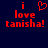 Red pixelated text on dark blue background reads 'i love tanisha!' with a heart symbol replacing the word 'love' in one view.