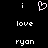 Pixelated white text and symbols on black background: two lowercase i's flanking a heart symbol above the word 'love' and below it 'ryon'.