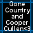 Pixelated text reads 'Gone Country and Cooper Cullen<3' in white on black background with blue border, two identical frames side-by-side.