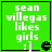 Green square icon with white pixelated text reading "sean villegas likes girls : ]" and a black pixelated smiley face on the right side.