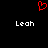 Red pixelated heart symbol above two identical white text labels reading 'Leah' on a black background.